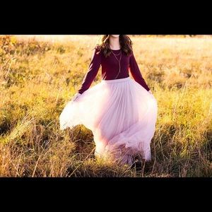 Tulle maxi skirt in a muted mauve pink